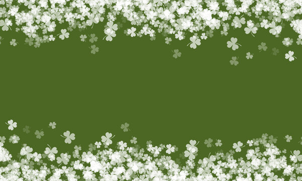 Confetti st patrick day frame white clover leaves border background