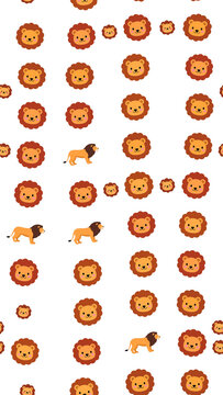 Cute cartoon lion pattern isolated on transparent background