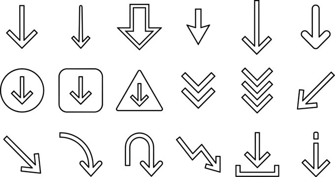 Downward Arrow Direction Pointer Download Sign Icons Set On White BackgroundDownward Arrow Direction Pointer Download Sign Icons Set On White Background