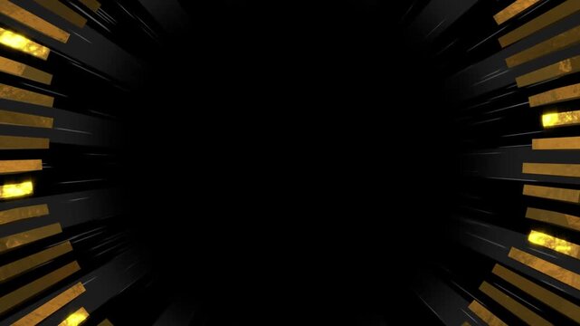 Abstract background featuring dynamic golden and dark radial elements surrounding a central dark circular copy space for designs.