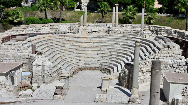 Ancient Roman Theater in Alexandria, Egypt, Full Shot, Slight Side Angle