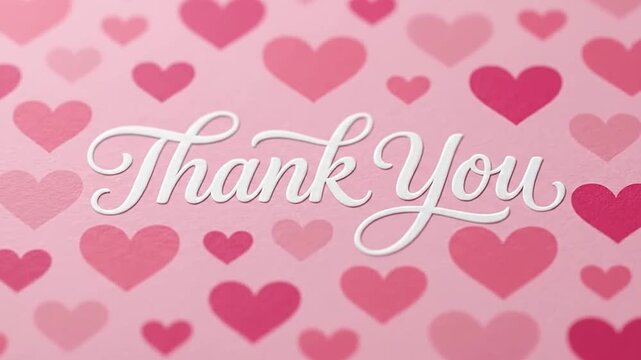 White script thank you text on pink heart pattern background