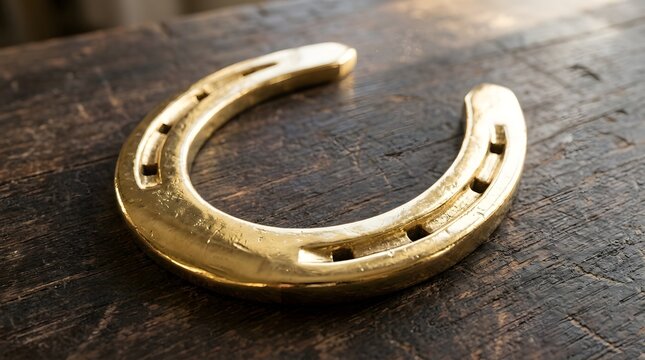 Shiny golden horseshoe with nail holes
