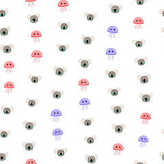 Cute koala and jellyfish seamless pattern © Odin