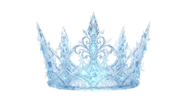 Ice crown isolated on white background, frozen winter tiara with frost crystals, royal crystal queen diadem for fantasy design