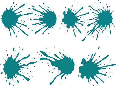 Teal Ink Splatter Set Isolated on White Background for Artistic Graphic Design and Creative Projects