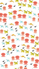 Cartoon animals pattern with jellyfish, leopards, and dinosaurs © yunanda