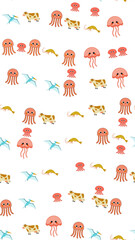 Cartoon Animals Pattern Isolated on Transparent Background © yunanda