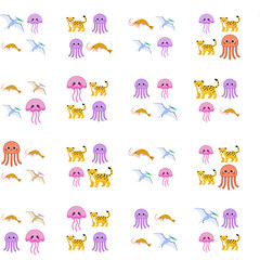 Cartoon animals pattern with jellyfish, leopard, shrimp © yunanda