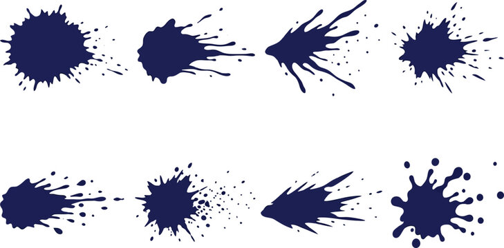 Dark Blue Ink Splatter Set Isolated on White Background for Artistic Graphic Design Projects