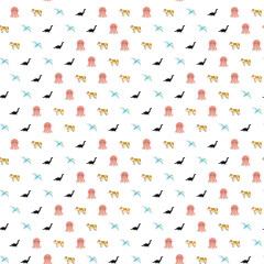 Cute cartoon animals pattern with dinosaurs, cows, and jellyfish © yunanda