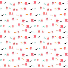 Cute cartoon pattern of jellyfish, dinosaurs, and shrimp © yunanda
