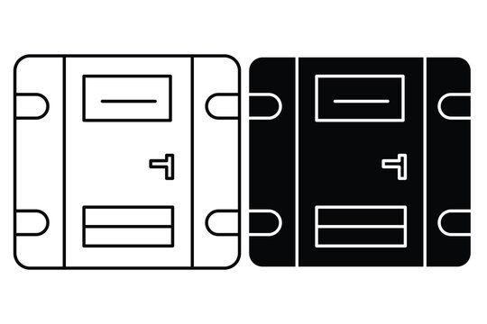 Vector icon of a bank vault door featuring outline and solid styles for security concepts.
