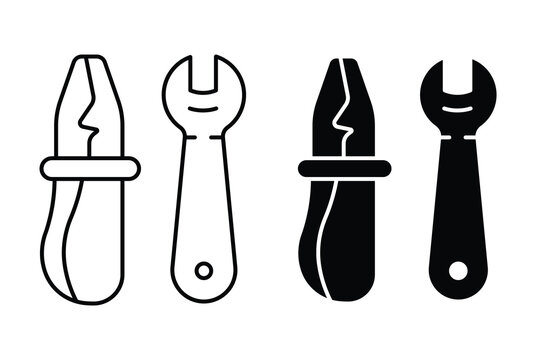 Collection of industrial repair tools icons showing pliers and wrench variants.