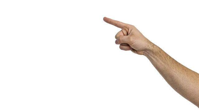 Human hand pointing finger forward direction sign isolated on transparent background