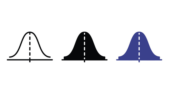 Set of bell curve icons in different styles, gaussian distribution symbols, statistical analysis, normal distribution, vector illustration