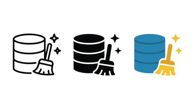 Database cleaning icon set, vector illustration of data maintenance and optimization symbols for web and software interface design