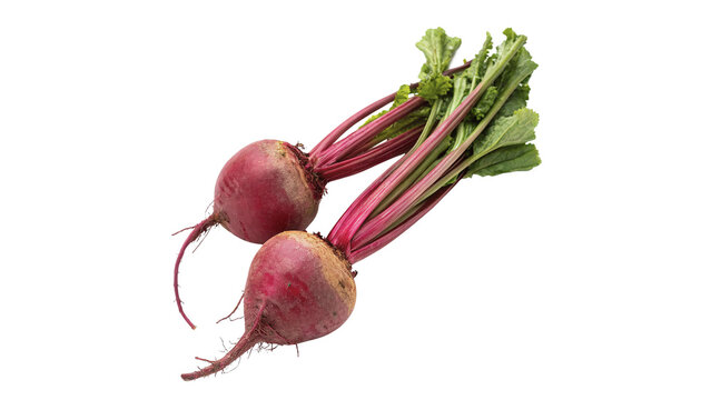 Group of fresh raw red beetroots vegetable with leaves isolated on transparent background
