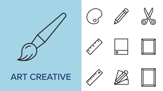 Art icon set. Paintbrush, palette, and creative tools vector illustration