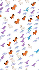 Cartoon Animals and Dinosaurs Seamless Pattern © sutinah