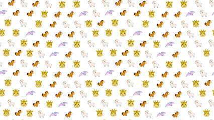 Cartoon animals pattern with giraffes, horses, goats, and pterodactyls © sutinah
