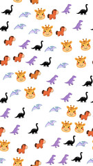 Cute Cartoon Animals and Dinosaurs Pattern © sutinah