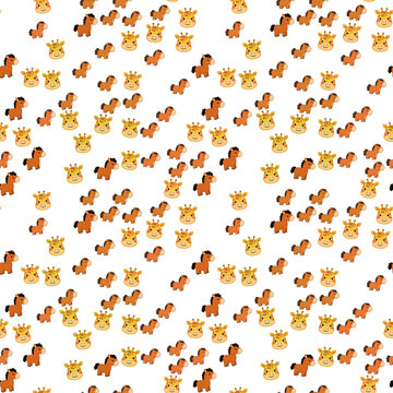 Cartoon Horses and Giraffes Pattern