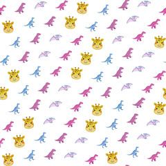 Cute cartoon giraffe and dinosaur pattern © sutinah