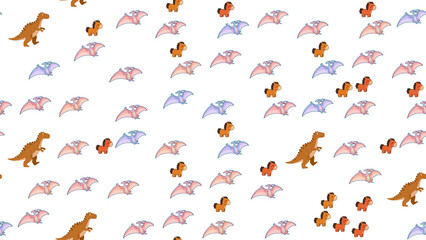 Cute cartoon dinosaurs, pterodactyls, and horses pattern © sutinah