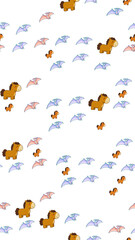 Cute cartoon horses and pterodactyls pattern © sutinah