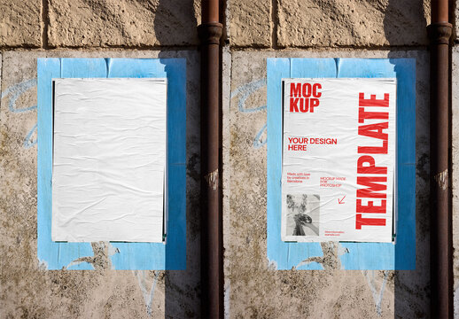 Mockup Of Two Customizable Posters On Urban Wall