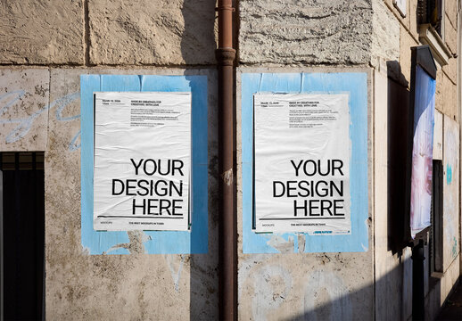 Mockup Of Two Customizable Posters On Rome Street Wall