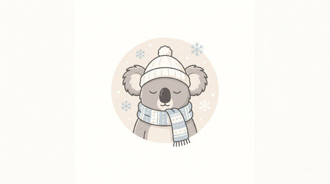 Illustration d&rsquo;un petit koala endormi avec bonnet et &eacute;charpe d&rsquo;hiver