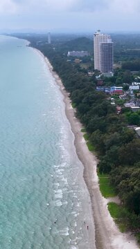 Aerial View of Tropical Coastline and Resort Buildings in Rayong Thailand