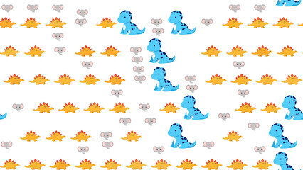 Blue and yellow dinosaurs with elephants pattern © samjo