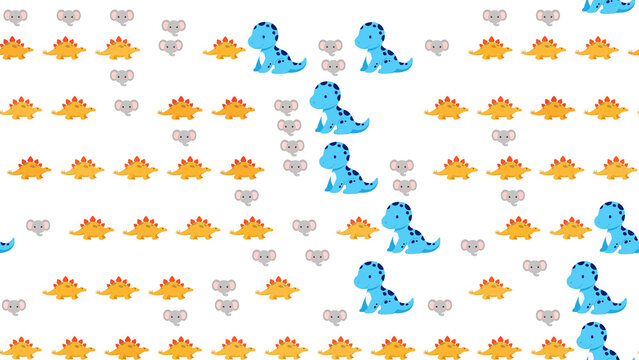 Blue and yellow dinosaurs with elephants pattern