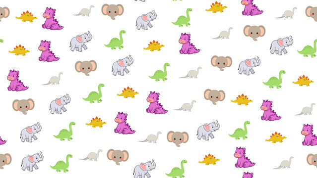 Cute cartoon dinosaurs and elephants pattern