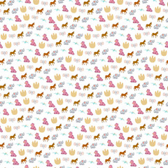 Cute Cartoon Animal Pattern with Pterodactyls and Paw Prints © kukisa