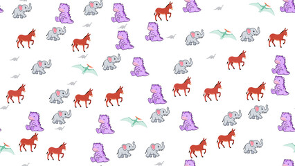 Cute cartoon animals and dinosaurs seamless pattern © kukisa