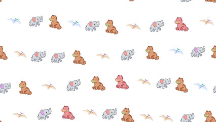 Cartoon dinosaurs, elephants, and pterodactyls pattern © kukisa
