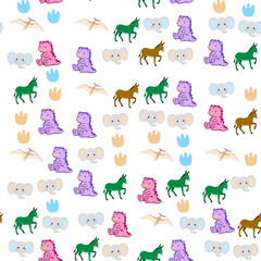 Cute cartoon dinosaurs, elephants, and donkeys pattern © kukisa