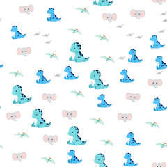 Cute cartoon dinosaurs and elephants seamless pattern © kukisa
