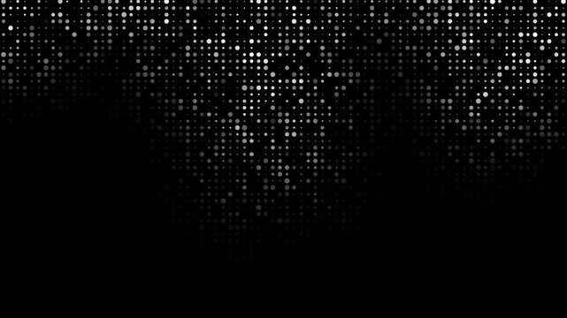Rows of circular dots vary size intensity, pattern fades into open space toward bottom. Abstract video title cards, music visuals, slide presentations, digital displays, contemporary design work.