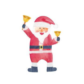 Watercolor Christmas Santa Musician Collection - Santa with Handbells