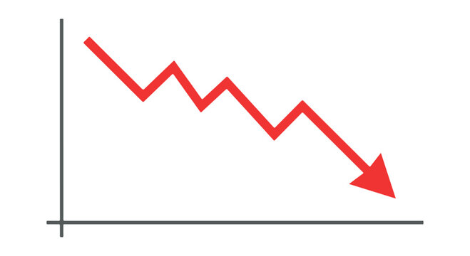 Red downward trend line graph showing financial loss and business