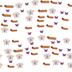 Cartoon caterpillars and butterflies pattern © diego