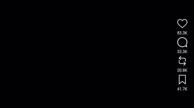 Social media engagement counter animation from zero to 200,000 likes, comments and shares on a transparent background
