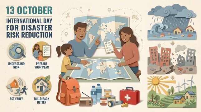 Family planning for disaster preparedness illustrated vector graphic