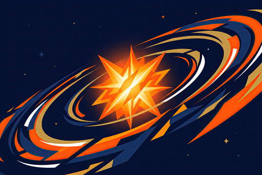 Glowing Cosmic Star with Swirling Rings Illustration
