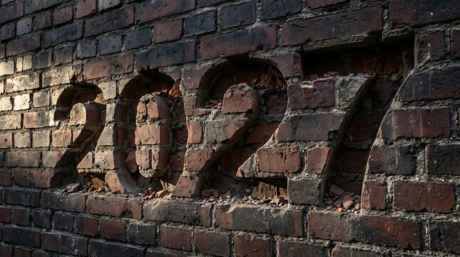 2027 Year Number Carved into Dark Red Brick Wall, Industrial Architectural Texture Background for carving and masonry Projects weathered architecture stone aged rustic construction surface pattern new